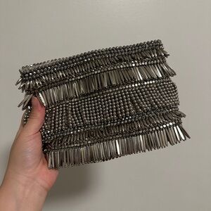 Clare V Estelle Waterfall Silver Beaded Clutch